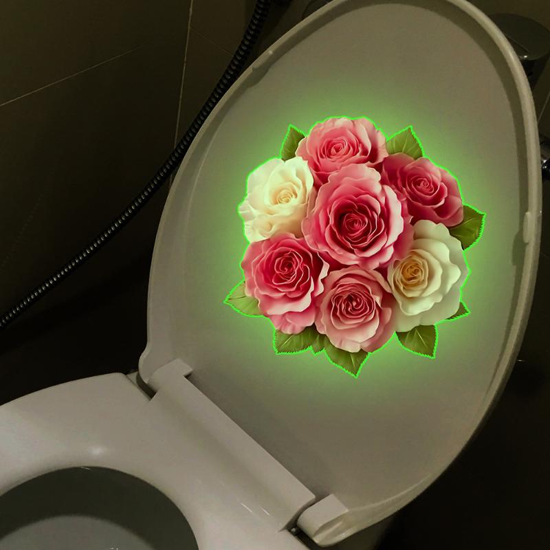 Ljusblommig Toalettklistermärke Nattlampa Blommig Väggdekal Badrum Sovrumsklistermärke Självhäftande PVC Vattentät Heminredning