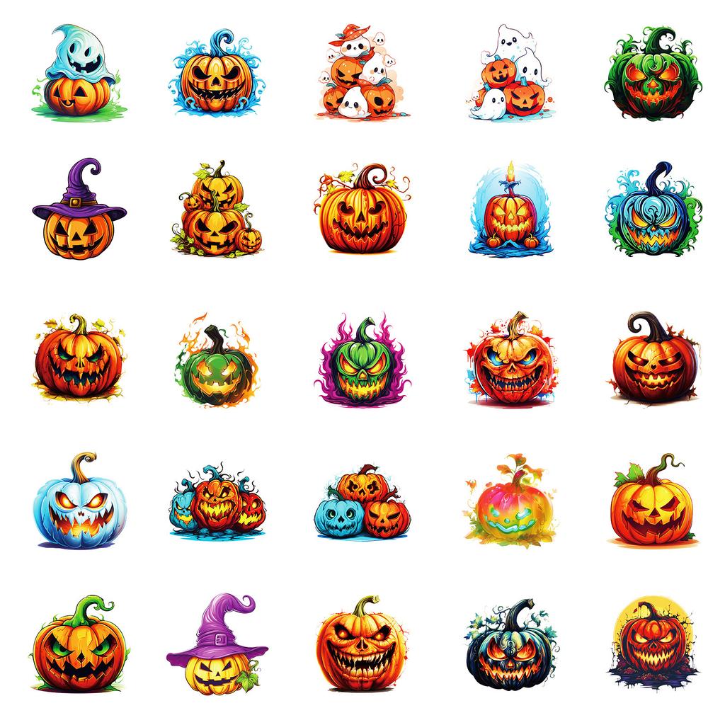   50Pcs Halloween Spooky Stickers - 2x1.8 Inch Durable Adhesive Decals for Phone, Laptop, Luggage, Party Decor