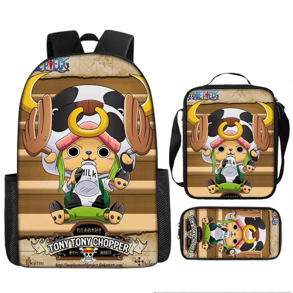 One Piece Cartoon Anime Rucksack Leichte Ergonomische Schultasche für Grundschüler Umhängetasche Federmäppchen Set
