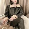 Brown cotton leather jacket short locomotive clothing imitation lamb fur jacket women's autumn and winter cotton-padded clothing short fashion