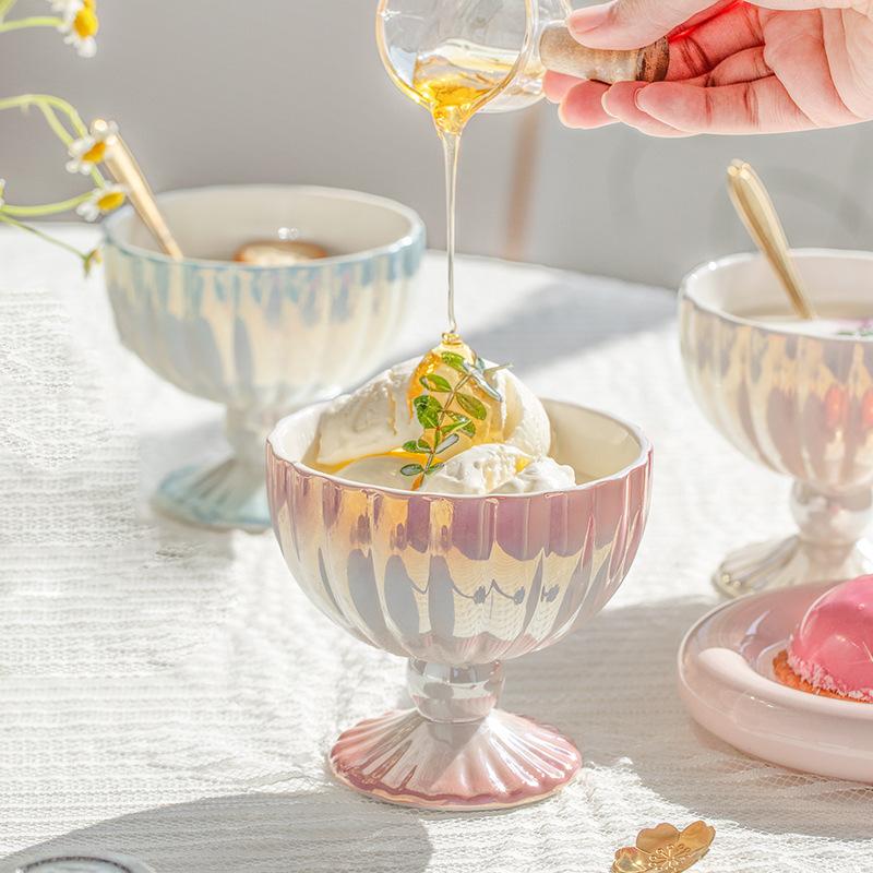 Nordic High Value Ice Cream Ceramic Cup Creative Pearl High Legged Mug Restaurant Fruit Dessert Bowl Cup