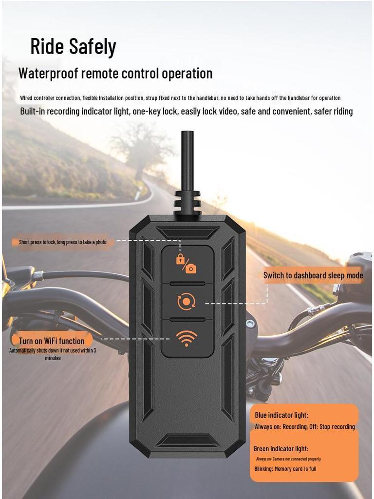 Dual Recording Motorcycle Dash Cam: Front/Rear, HD Night Vision, GPS, Waterproof, WiFi