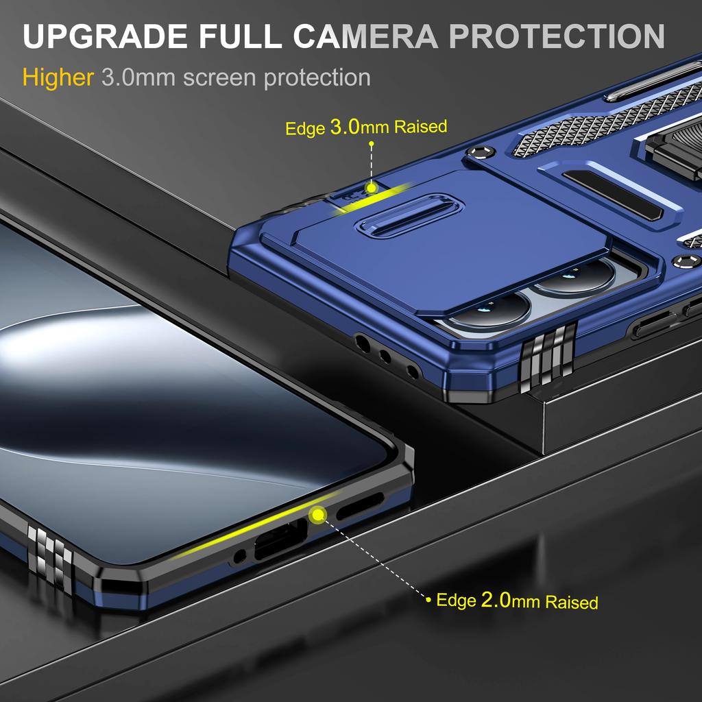 For Xiaomi 14T Pro Case Kickstand Slide Lens Lid PC + TPU Drop-Proof Phone Cover
