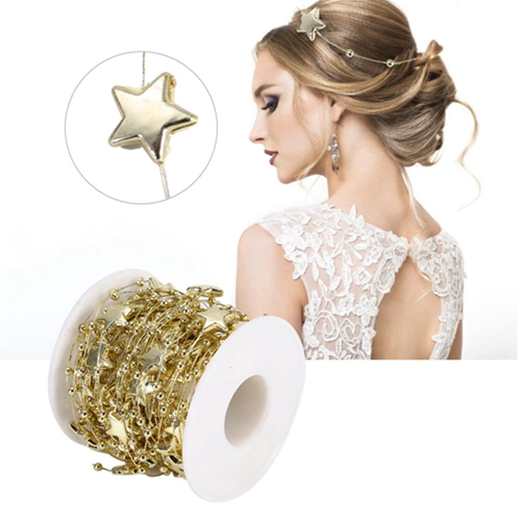 10 Meters Bead Chain ABS Electroplated Pearl Chain Fiver- Pointed Star Decorative String(Golden)