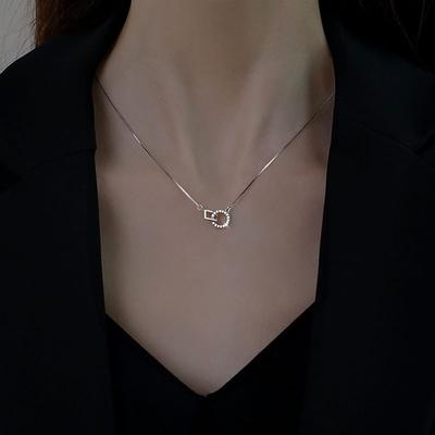 S925 Sterling Silver Ring Buckle Necklace Female Geometric Circle Simple Cold Style Temperamental Minority Design Sense Clavicle Chain