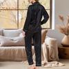 2-teiliges Pyjama-Set, Satin, einreihiges Strickjackenhemd, V-Ausschnitt, Reverskragen, einfarbiges Hemd mit Brusttasche, weites Bein, lockere Hose, Nachthemd