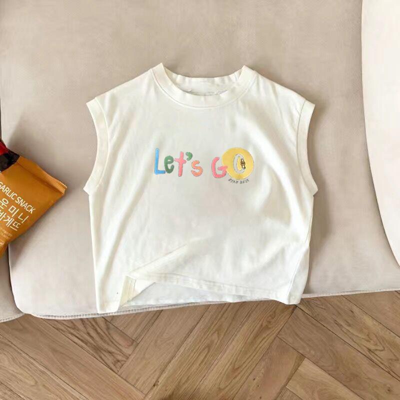 Summer Kids Cotton Printed Vest Unisex Round Neck Sleeveless Top Baby Breathable Casual Tee