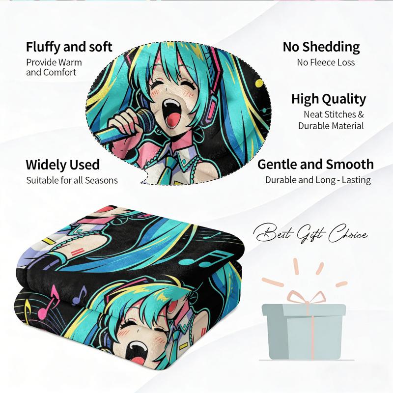 Hatsune Miku Rock Star Flannel Throw Blanket Gift for Anime Fan Summer Soft Nap Throw Sofa Blanket Bed Cover Travel Blanket