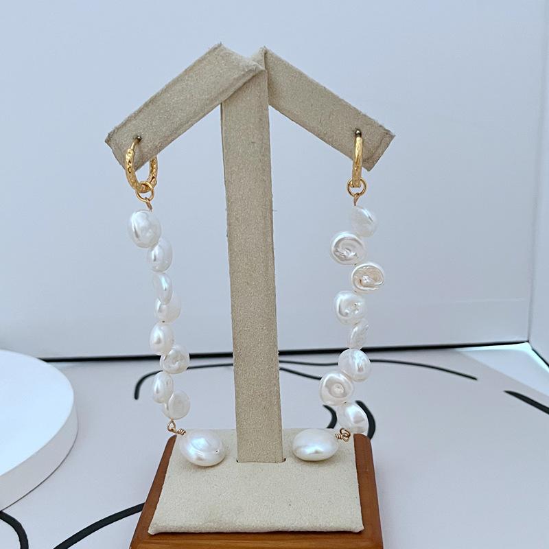 Meier Minimalist inlaid natural baroque pearl exquisite long pearl earrings - ethereal and elegant