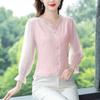 Elegant Ladies Shirts Chiffon Shirt Female Short Small Shirt Spring, Summer and Fall Chic Beautiful Belly-shading Long-sleeved T-shirt Tops