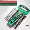 Drive Socket Set 1/4"-3/8"-1/2",CR-V Metric and Imperial Sockets with Quick-Release Ratchet Wrench,pro model 72 teeth, Sockets