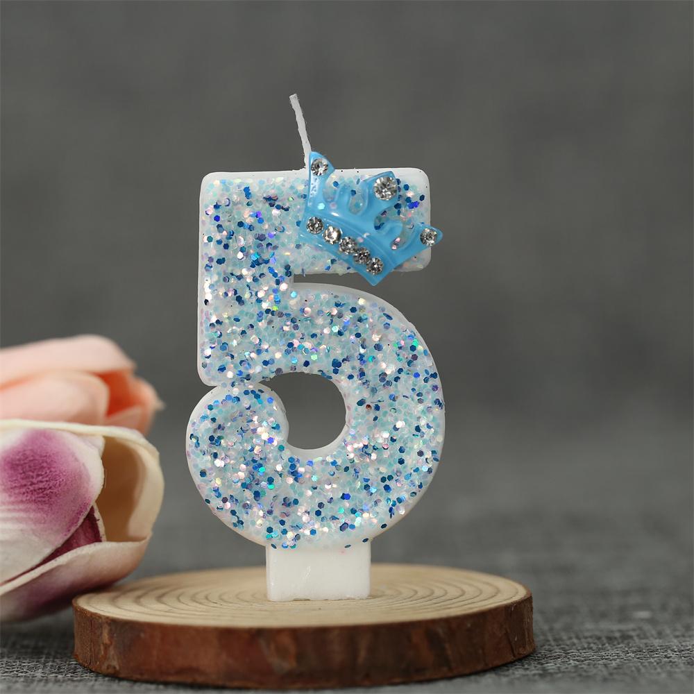 Blue Crown Birthday Frozen Candles for Cakes 0-9 Number Princess Cake Candle Party Decor Blue Crown Candle Stands Party Supplies