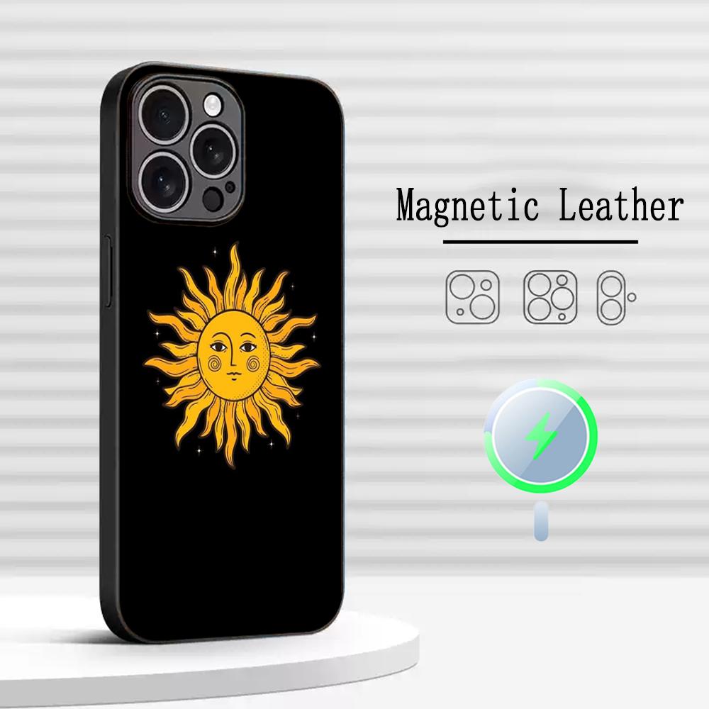 Sun Vintage Art Fashion Design Phone Case For iPhone 17 16 15 14 13 12 Plus Pro Max High-end Luxury Magsafe Sheepskin