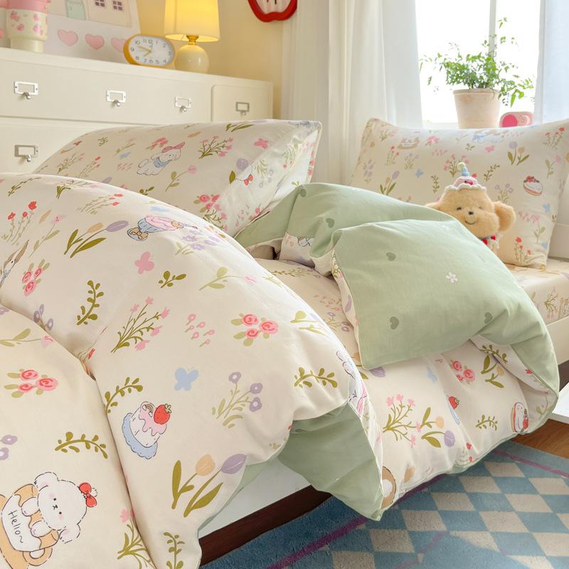 Class A 100% Pure Cotton Student Dormitory 3-Pcs Set Maternal And Infant Grade Cotton Skin-Friendly Small Floral Bed Sheet Quilt Set4-Pcs Set