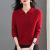 2025 Fashion Women's Solid Color Long Sleeve Knit Polo Shirt