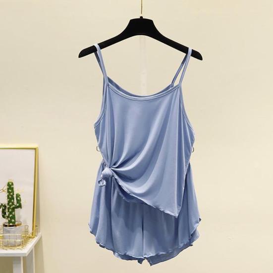 Conjunto de Dos Piezas de Camisola y Pantalones Cortos de Pijama para Mujer Verano Tirantes Finos Top Camisola Pantalones Cortos Color Sólido Casual Ropa de Dormir Ropa de Noche Ropa de Estar por Casa