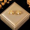 Stainless Steel Cute Bee Pearls Earrings for Women Fashion New Party Gift Ear Stud Jewelry Waterproof