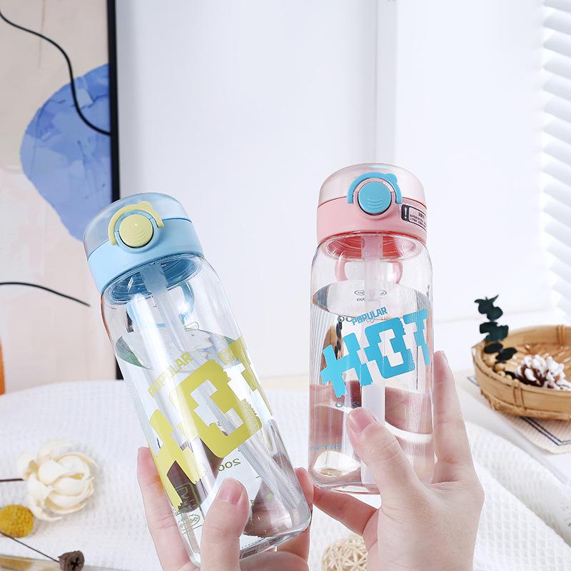 Water bottle simple and fresh children's water cup student high value plastic straw cup large capacity men and women summer portable sports