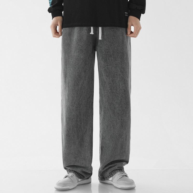 Summer Thin Jeans Men's Loose Straight High Street Elastic Waist Casual Wide-leg Pants