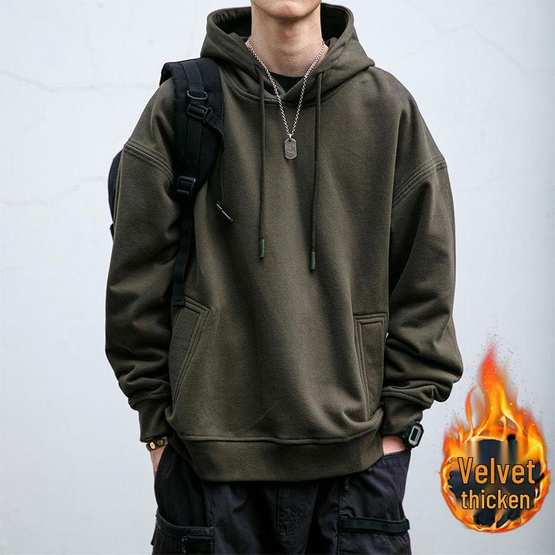 Men's American Retro Heavyweight Hoodie - New Autumn/Winter Trend, Loose Fit with Plus Velvet.