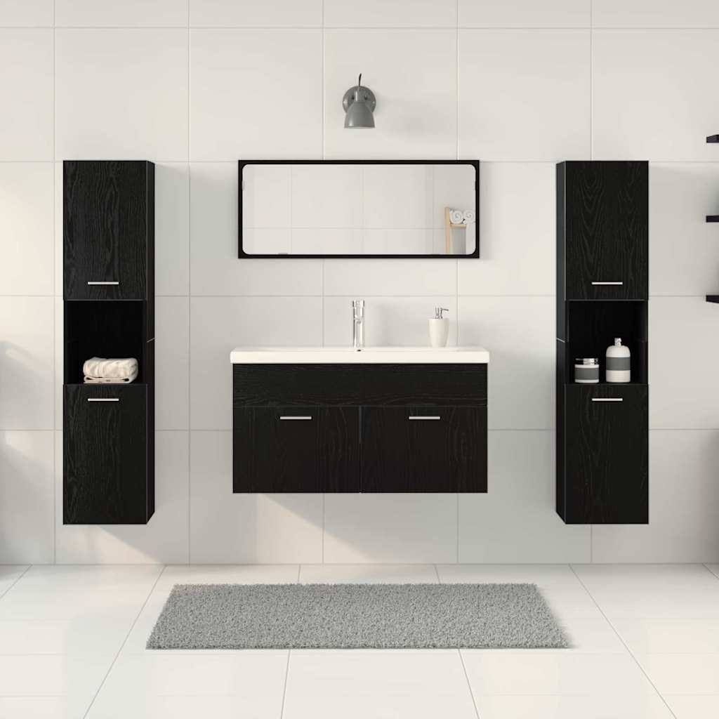 4 Piece Bathroom Furniture Set Black Oak Effect Wood Based Material