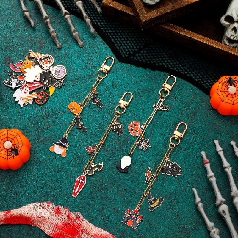 DIY Halloween Keyring Making Supplies 237Pcs Metal Autumn Crafts Pendant Set Including Spooky Charm Jewelry Tool