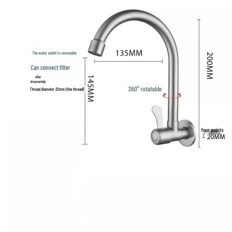 LANGZHIWEN 304 Stainless Steel Wall-Mounted Single Cold Faucet