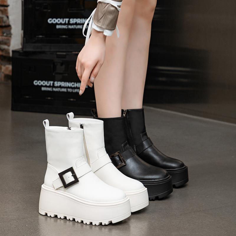 Thick-soled retro Martin boots women's shoes 2025 fashion simple and versatile height increase 8cm casual mid-tube boots trend