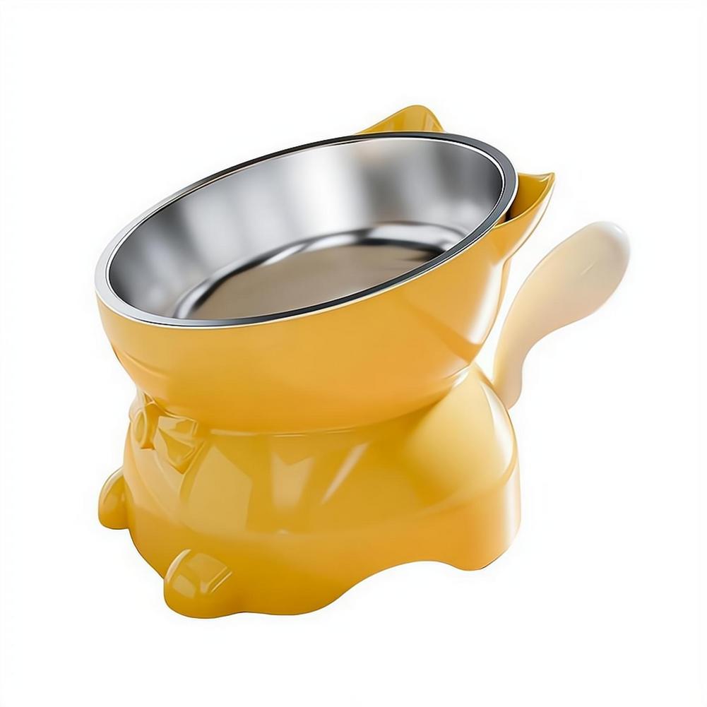 New Large Healthy Safe Stainless Steel Cat Bowl Anti-overturning Oblique Mouth Pet Bowl Increased Neck Protection Dog Water Bowl