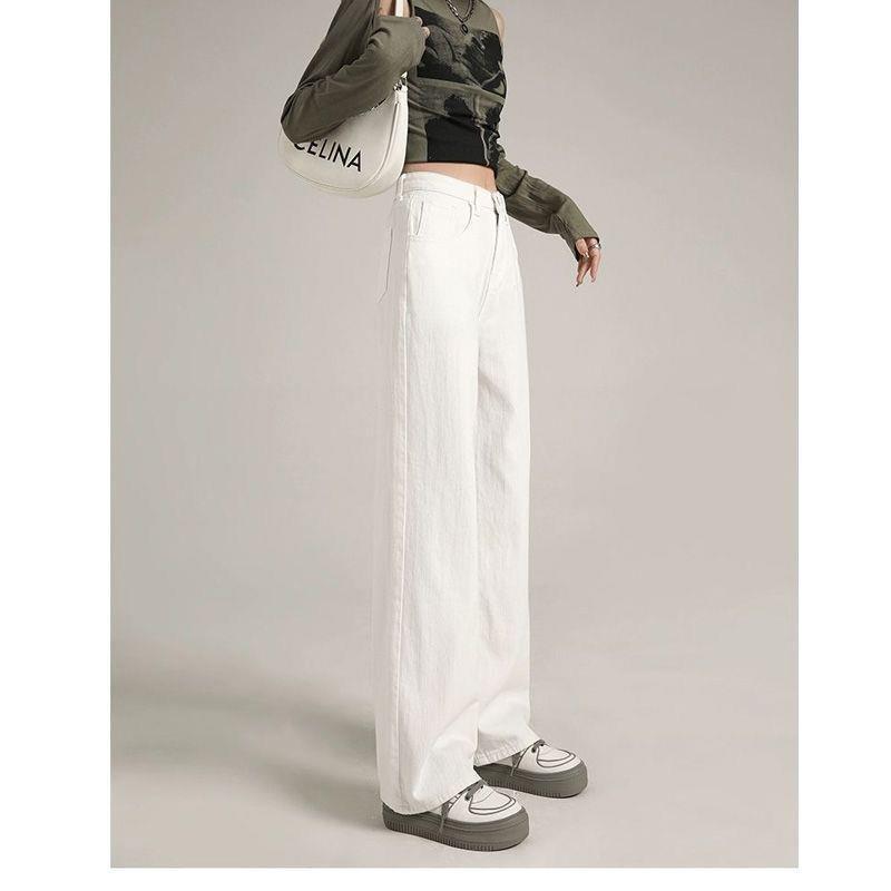 High-Waisted White Straight-Leg Jeans for Women - Skin-Friendly, Slimming, Autumn Arrival, Perfect for Tall Figures