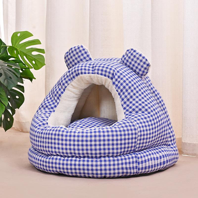 Four Seasons Semi-Closed Cozy Pet Bed for Cats & Dogs - Winter Warmth