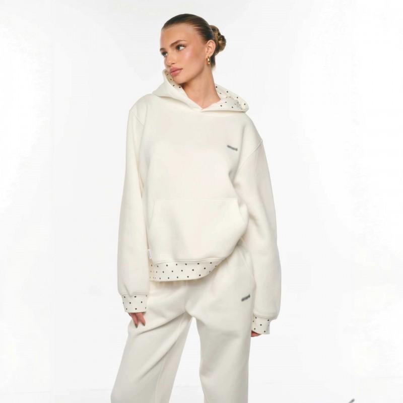 2026 Womens Oversized Hooded Sweatshirt Wide-Leg Jogger Set With Letter Embroidery Polka - Patchwork