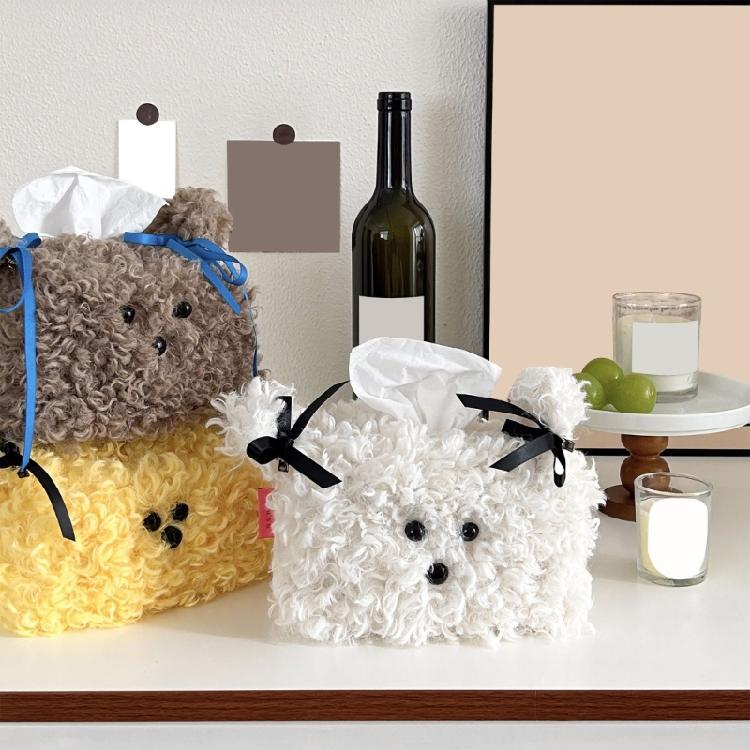 Fashionable Plush Tissue Container Portable and Multifunctional Tissue Storage Case for Household Everyday Use