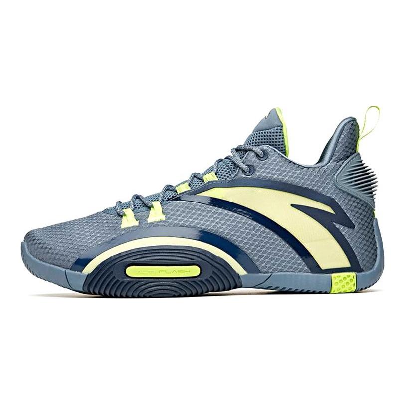 Anta UFO3.0 Basketball Shoes Men's Low Top Checkerboard Gray/Coastal Blue/Neon Green 112111602-3
