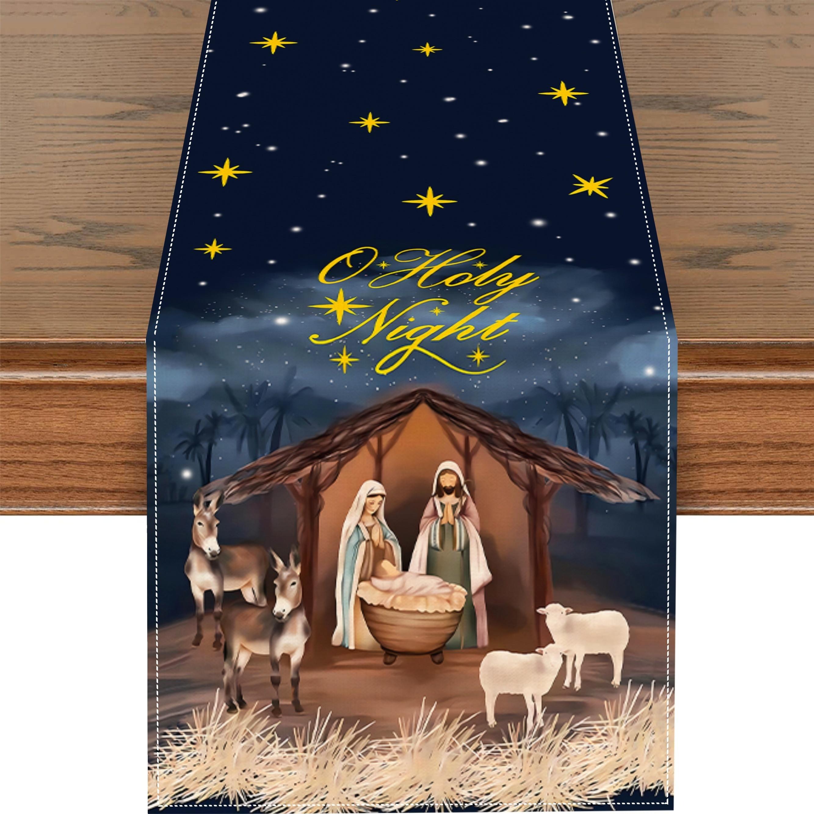 

1Pc Christmas Table Decor - Nativity With Table Runner, Wonderful Xmas Small Gift For Religious Folks 90X33cm