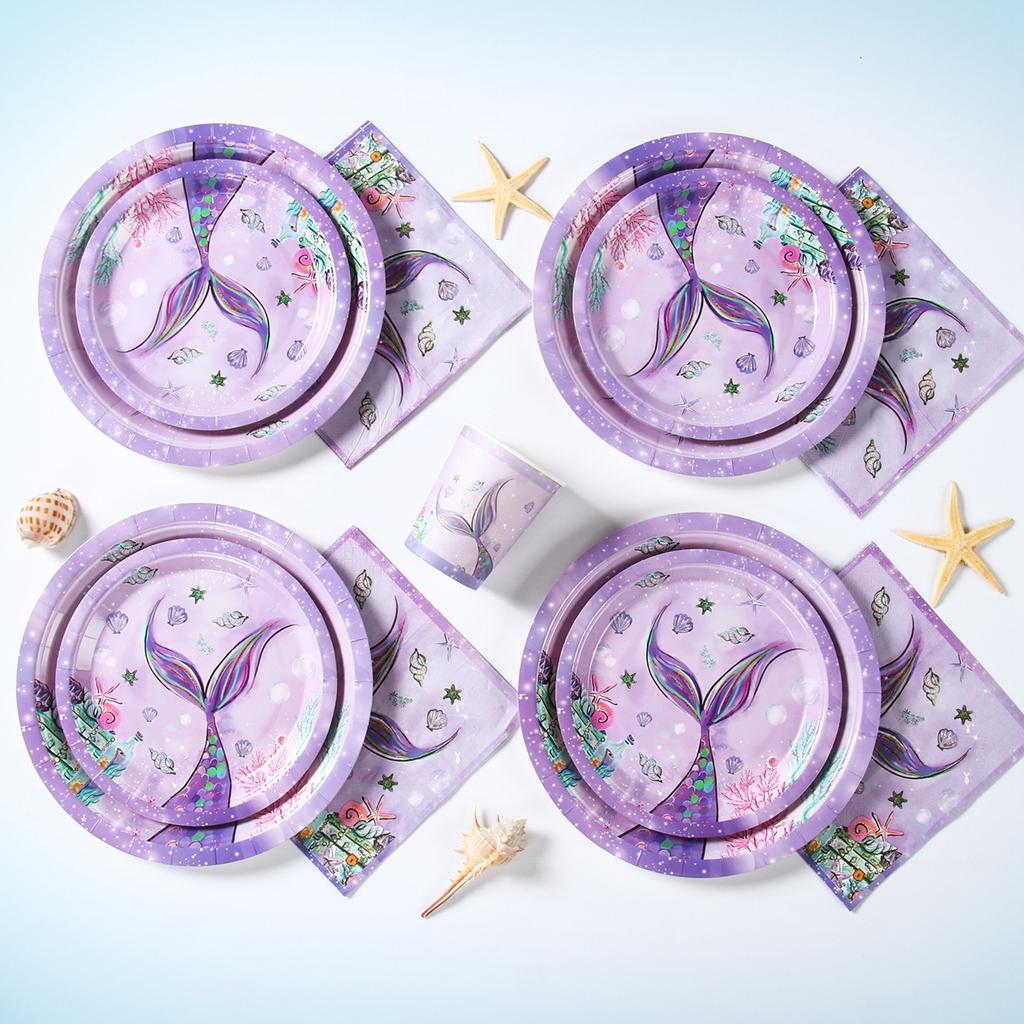 Mermaid Theme Disposable Tableware Mermaid Birthday Party Decor Kids Baby Shower Girls Under The Sea Party Wedding Party Suppies