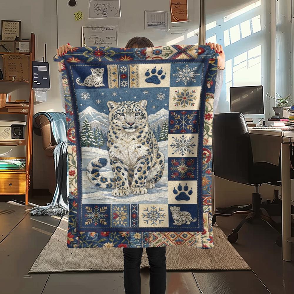 Snow Leopard Animal Print Flannel Blanket, High Quality Comfortable for All Seasons, Home Decor, Warmth and Comfort, Perfect for Christmas Gifts124