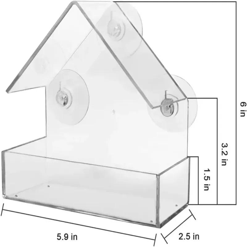 Acrylic Clear Glass Window Birds Hanging Feeder Birdhouse Food Feeding House Table Seed Peanut Suction Cup