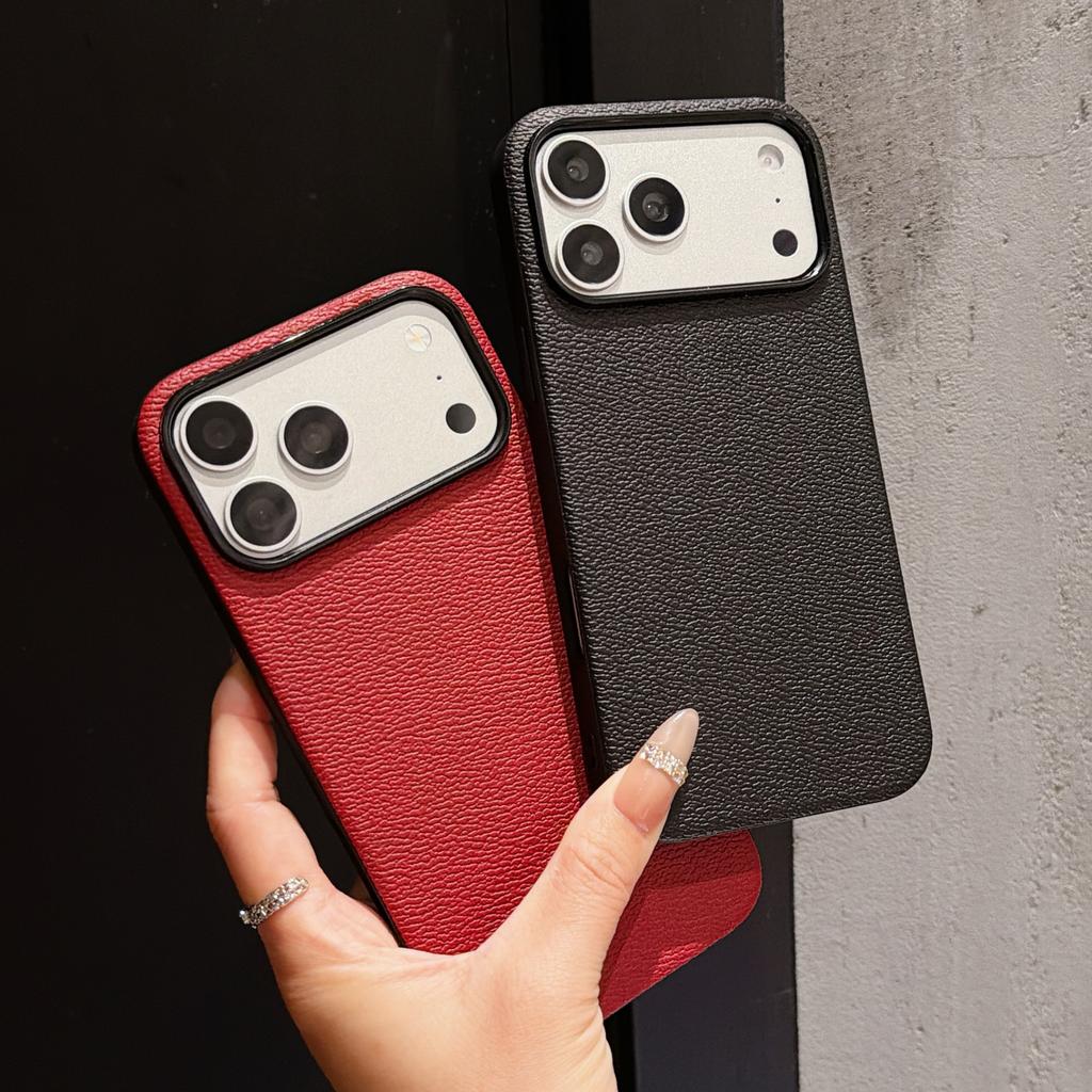 Solid Color Litchi Grain Style New Minimalist and Drop Resistant Protective Phone Case for iPhone 13 14 15 16 17 18 Pro Max Cove