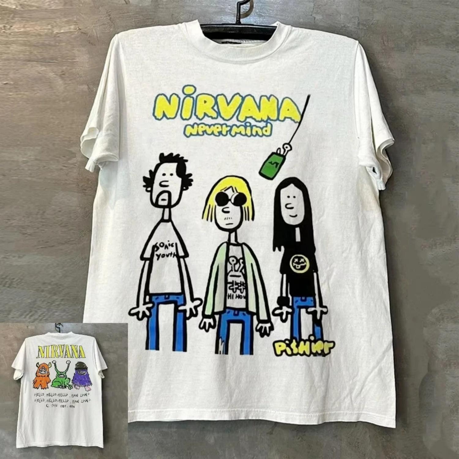 

Rock Band Nirvana Print Men s 100%Cotton Shirt Y2k Hiphop Style Graphic Tshirt Unisex O-neck Short Sleeve Streetwear Women Shirt S разноцветный