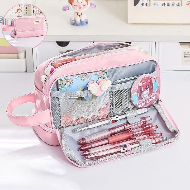 

Ins Style Transparent Pencil Bag, 2-Layer Multifunctional Student Stationery Box for Teens, Large Capacity School Essentials розовый