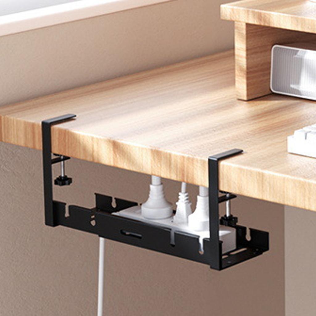 Retractable Cable Management Rack Carbon Steel Power Strip Holder Adjustable Length Metal Cable Tray Under Desk