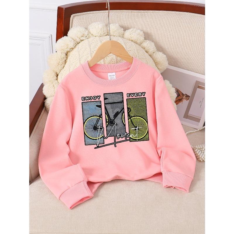 Kids Sweatshirt,Enjoy Every Moment Bike Art Crew Neck Fashion Sweatshirt, Autumn and Winter Western Style Top, Children's Sweatshirt