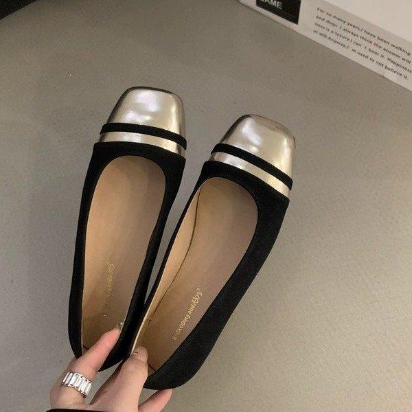 French Retro Patent Leather Baotou Sandals Women's 2025 Spring and Summer New Square Head Metal One-word Buckle with Thick Heel Single Shoes Women