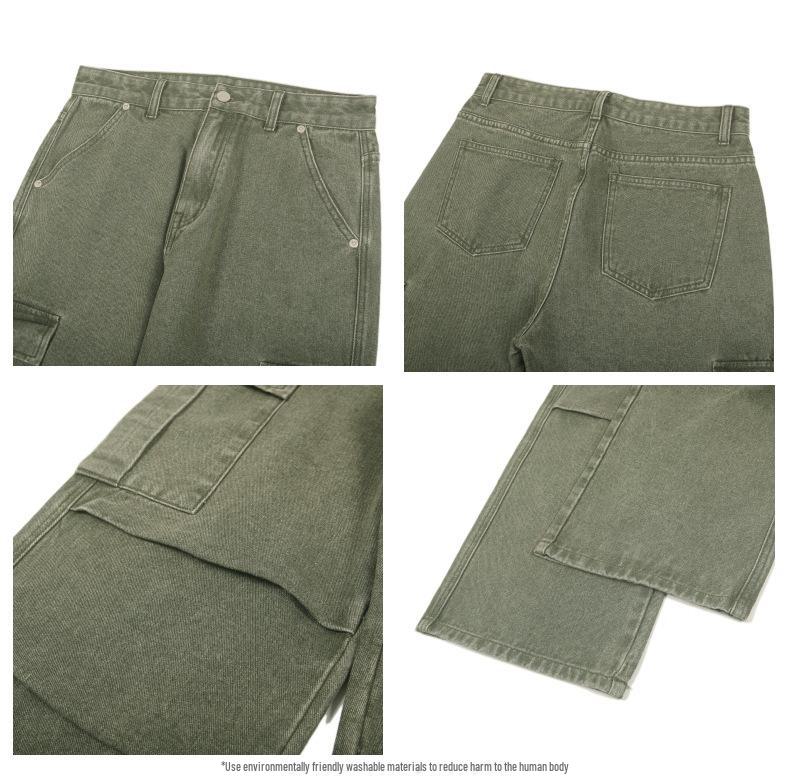 JIAMU Men's Retro High Street Loose Cargo Straight Jeans for Autumn/Winter