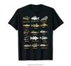 Types d'espèces de poissons d'eau douce Chemise de pêche Chemise de pêcheur Graphique Surdimensionné Unisexe Fitness T-shirt à col rond hauts en coton te...