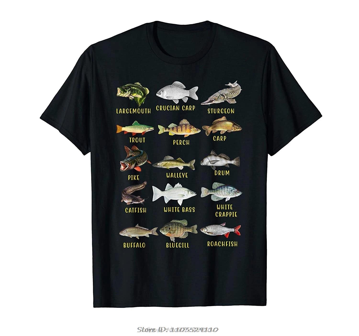 Types of Freshwater Fish Species Fishing Shirt Fishermen shirt Graphic Oversized Unisex Fitness O-Neck T-shirt cotton tops te... S