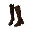 Coarse Heel Suede Khaki Pile Pleated Knight Boots Women's Shoes New Autumn and Winter Long Boots