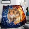 Blue Red Flame Cat Chicken DogPrint Flannel Blanket,High quality Comfortable for All Seasons,Home Decor,Warmth and Comfort,Perfect for Christmas Gifts