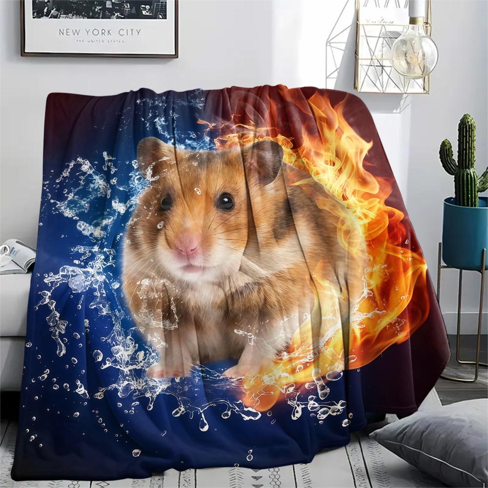 Blue Red Flame Cat Chicken DogPrint Flannel Blanket,High quality Comfortable for All Seasons,Home Decor,Warmth and Comfort,Perfect for Christmas Gifts